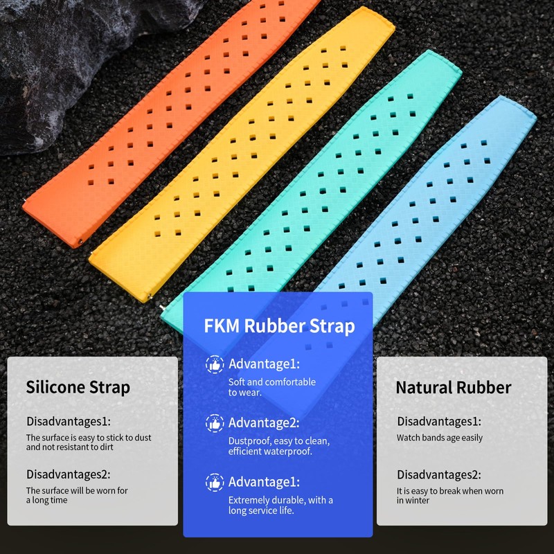 ULLCHRO FKM Rubber Watch Strap Quick Release Tropical Style Fluororubber