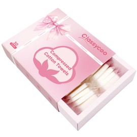 Classycoo Compressed Towel - 100% USA Organic-Cotton Disposable Face Towel, Gift Box Mini Soft Coin Portable Tissue Camping Tablets for Travel, Hiking, Sport, Beauty, Home Facial Hand Wipes Pink