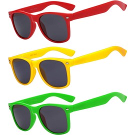 OWL 3 Pack Women’s Sunglasses, UV Protected Retro Vintage Sunglasses, Smoke Lens Cool Sunglasses for Men, Colored Plastic Sunglasses Womens, Red, Green & Yellow Trendy Sunglasses for Women & Mens