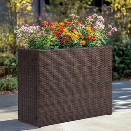 LEWIS&WAYNE Large Rectangular Block Planter Box Handmade Wicker Tall Planters for Outdoor Plants with Removable Liners Modern Planter for Indoor Outdoor Patio Deck - Brown, 38''x11''x30''