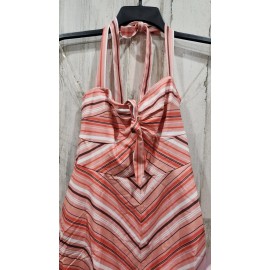 UNIQUE VINTAGE Coral Chevron Print 70,s Tie Back Halter Swing Dress Size SMALL