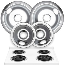 Electric Stove Drip Pans Set of 4 (2 x 6-Inch & 2 x 8-Inch) Replacement Stove Drip Pans for Electric Stove Compatible with Frigidaire, Kenmore, Tappan & More - Stove Burner Drip Pan Replacements