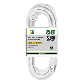EP 75 Ft Outdoor Extension Cord - 16/3 SJTW White Electrical Cable with 3 Prong Grounded Plug, UL Listed