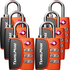 TSA Locks with Opening Alarm Indicator | TSA Suitcase Lock for Air Travel | Combination Locks with Open Alert Indicator | Luggage Locks for Suitcase, Backpack, Luggage | Pack of 6, Orange