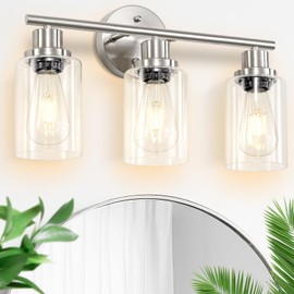 Guliaofo 3-Light Bathroom Vanity Light Fixtures, Brushed Nickel Vantiy Lights with Clear Glass Shade, Bathroom Wall Lamps, Modern Bathroom Lights for Mirror Bedroom Makeup Room, E26 Base