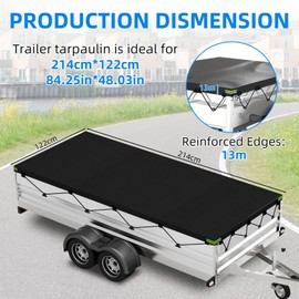 Trailer Tarpaulin, Flat Tarpaulin, 214 x 122 x 13 cm, Tarpaulin for Trailers, Trailer Tarpaulin with 8 m Tarpaulin Rope, 420D Oxford Material, Dustproof, Waterproof, Windproof for Many Cars, 750 kg