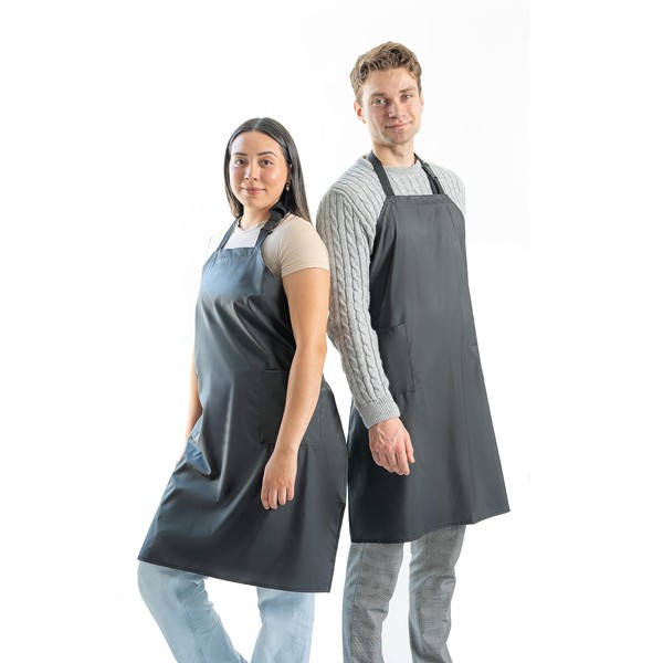 Waterpoof Apron For Men and Women - 2 Pack - 2 Pockets - 35" - Multi Purpose - Ideal Work Aprons for Dishwashing, Dog Grooming, Cleaning - Heavy Duty Plastic Dishwasher Apron - Kitchen Apron for All