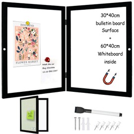 Umtiti Magnetic Dry Erase Hidden Whiteboard with Black Wooden Frame, Gray Fabric Bulletin Board Exterior and Whiteboard Interior, 11.8x15.7inch (30x40cm)