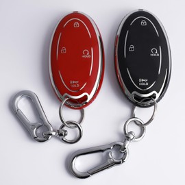 PADITURAL 5-Button Key Fob Cover for Hyundai 2024-2025 Tucson Elantra Santa Fe Kona Sonata IONIQ, Protective Case with Anti-Loss Keychain, Black and Red