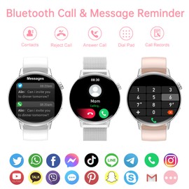Erkwei Smartwatch Bluetooth Calls Women's Watch Fitness Watch Pedometer for Android iOS