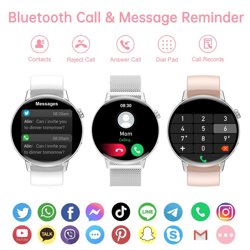 Erkwei Smartwatch Bluetooth Calls Women's Watch Fitness Watch Pedometer for