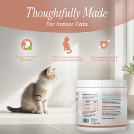 Nutritional Supplement with Multivitamins for Indoor Cats | Omega 3 Oil, Krill, Flax, Kelp | L-Lysine, Probiotics & Fiber for Digestive Support, Hairballs, Skin & Coat, Cat Dental Care Food Topper