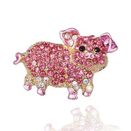 Exquisite Cartoon Pig Cute Brooch Pins Pink Cubic Zirconia Rhinestone Corsage Jewelry Lovely Animal Lapel Pin Clothes Bags Backpacks Jacket Badge Accessories for Women Men Teen Girls Promise Gifts