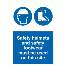 Viking Signs MC515-A4P-1 M"Safety Helmets and Safety Shoes Must Be Used On This Side" Sign, 1mm Plastic Semi Rigid, 300mm H x 200mm W