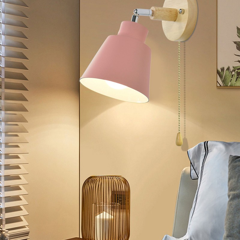 Macaron Bedside Wall Lamp Space Saving Pink Lampshade Wall Sconces