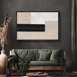 SIGNWIN Framed Canvas Print Wall Art Geometric Black Stripe Brown Color Block Abstract Shape Illustrations Modern Art Decorative Contemporary Minimal for Living Room, Bedroom, Office - 24"x36" Black