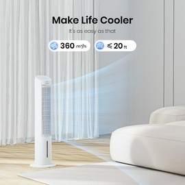 TOSOT 43" Evaporative Air Cooler, 80° Oscillating Tower Fan with 3 Speeds, 2 Ice Packs & 4L Removable Tank, 43dB Quiet Cooling Fan, Remote Control, 7H Timer, Mist Humidifier for Bedroom - 22ft Airflow