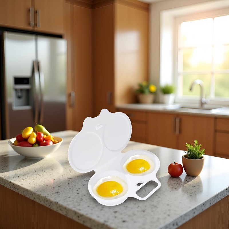 White Egg Poacher, Microwave Egg Boiler Poacher, 2 Cavity Nonstick