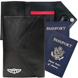 Talonport Full Grain Leather Passport Holder for Men & Women -Hidden AirTag | RFID Protected Travel Wallet Passport Cover with Free Lost & Found Service (Black)