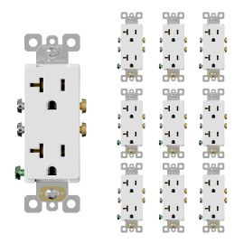 ELEGRP 10 Pack UL Listed White Decorator Electrical Wall Outlet Receptacle, 20 Amp 125V Standard Power Wall SocketColor: 20A-White-10 Pack, Plug Standard: US