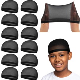Toulite 12 Mallas para Pelucas Gorro de Malla para Peluca Gorro de Niños Elástico Stocking Wave Cap Regalo para Compañeros (Negro)