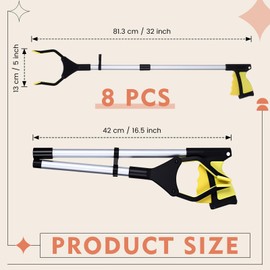 Ctosree 8 Pack Grabber Reacher Tool for Elderly 32 Inch Foldable Pick up Stick Lightweight Reaching Tool Long Handy Mobility Aids for Trash Pick Up, Litter Picker, Arm Extension(Yellow)