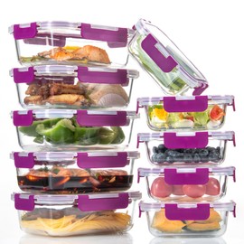 C CREST 10 Pack Meal Prep Glass Containers with Locking Lids - 5x 32oz + 5x 12oz - Ideal for Food Storage