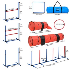 YITAHOME Dog Agility Equipments: Includes Flirt Pole, 3 Flying Discs, 2 Agility Tunnel, 3 Jumps, 6 Weave Poles, Pause Box, Agility Course Set for Backyard, Indoor, Outdoor