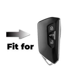 Happyit Zinc Alloy Leather Car Key Cover Cases for VW Volkswagen Golf 8 2020 Skoda Octavia A8 2021 SEAT Leon MK4 3 Buttons (Black+Grey)