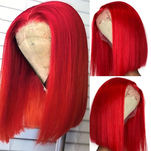 Ubetta Red Bob Wig Human Hair, 13x6 Lace Front Wigs