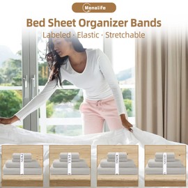 Bed Sheet Organizer Bands - Sheet Keepers for Organizing,Elastic Sheet Storage Organizer for Linen Closet - Sheet Linen Labels for Bedding Sets-Bed Bands Sheet Storage for Organization (King 4 Pack)