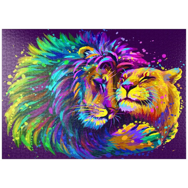 MyPuzzle Artistic Neon Lion Hugging Lioness in Pop Art Style