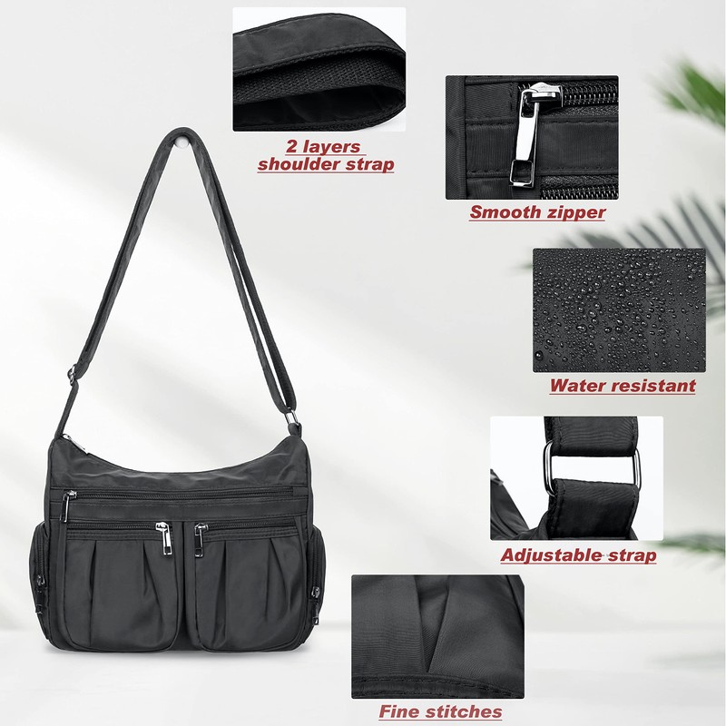 Crossbody Bag for Women Nylon Shoulder Bag Women Water Resistant