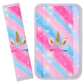 MHJY Seat Belt Pads for Kids Seatbelt Strap Cover 2 Packs Unicorn Car Seat Belt Covers Soft Comfortable Harness Pad for Toddlers Girls Boys Children, Rainbow