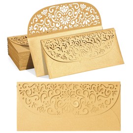 Pipilo Press Gold Money Envelopes for Cash Gifts - 6.8 x 3.3 in, Gold Laser-Cut Design - 36-Pack - Gift Envelopes for Cash & Money Saver