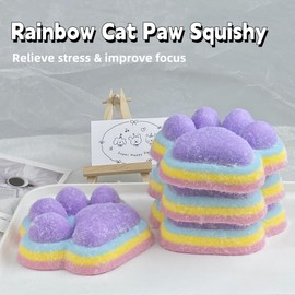 Fufu Big Cat Paw Squishy Toy 5 Inch Sticky Cat Paw Print Squishies Large Pinch Family Tuba Squishy Tangcii Giant Rainbow Cat Paw Squeeze Toy for Adults Stress Relief