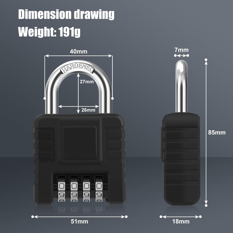 2 Pack Heavy Duty Weatherproof Padlock, Diyife Outdoor Combination Lock