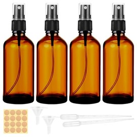 Maxmoc 4x 100ml Braunglas Spr√ºhflasche Set, Nachf√ºllbar mit Trichte, Tropferr und Etiketten, UV-Best√§ndig und Auslaufsicher, Tragbar f√ºr Kosmetika und Hautpflegeprodukte auf Reisen