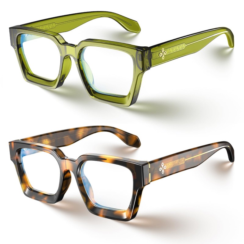 VISOONE 2 Pack Blue Light Blocking Glasses Rectangle Frame and