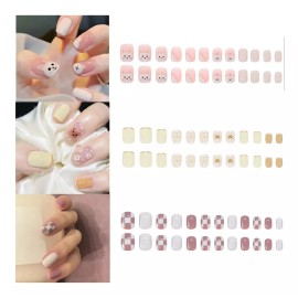 FairyBae 3paquetes Uñas Postizas Tips Decoradas Conejo A023