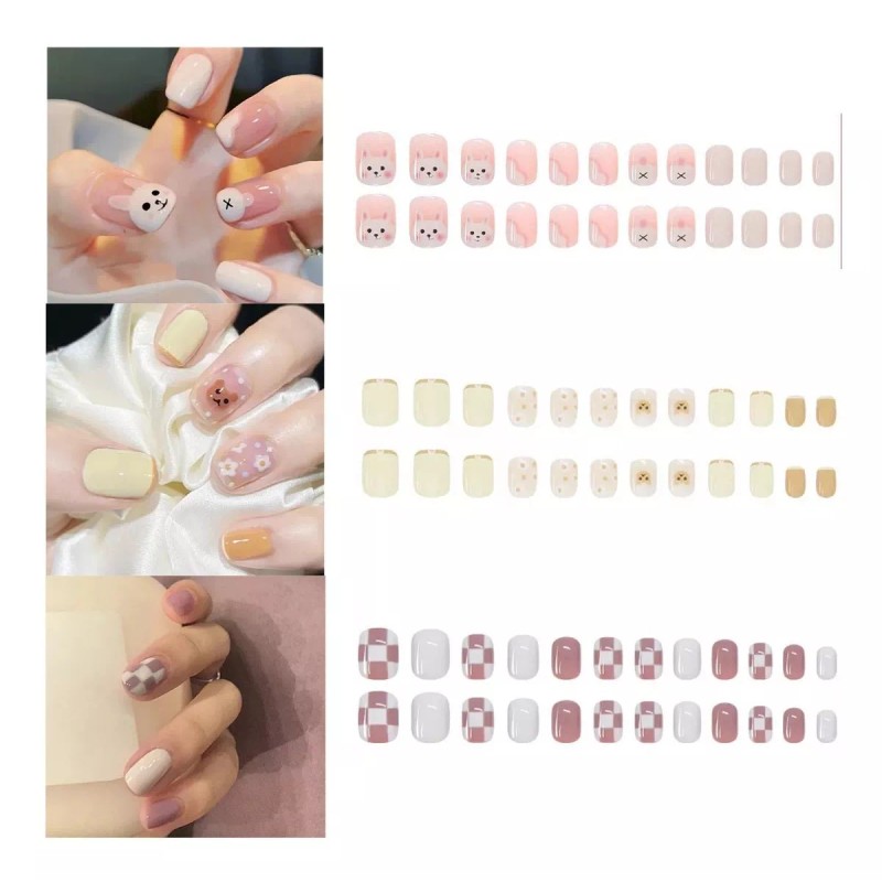 FairyBae 3paquetes Uñas Postizas Tips Decoradas Conejo A023