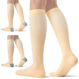 FITRELL 3 Pairs Compression Socks for Women and Men 20-30mmHg - Support for Travel, Running, Nurse, Knee High, Calming Nude S/M