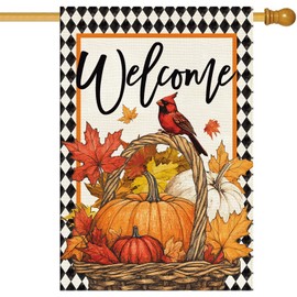 Baccessor Spring Summer Geranium Welcome House Flag Double Sided Summer Bee Red Floral Buffalo Plaid Burlap Large Flag House Seasonal Farmhouse Outside Outdoor Decoration 28 x 40 Inch