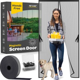 Hands-Free Magnetic Screen Door, Heavy Duty, Self Sealing Screen Door Mesh Protector, Pet and Kid-Friendly, Stay-Open Buckle, Keeps Bugs Out While Letting Nature in, Fits Door Size (48" x 82")