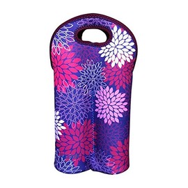 Koverz - #1 Neoprene Wine Carrier, Wine Tote, Double Bottle Carrier, 2-Bottle Wine/Water Bottle Carrier, Wine Bag - Midnight Mums