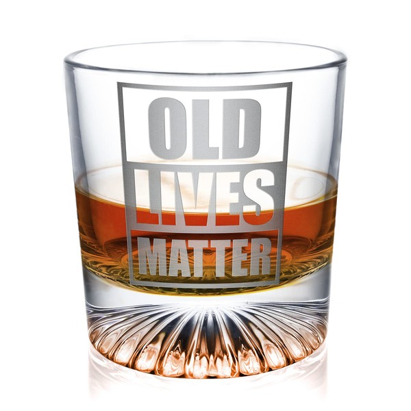 Old Lives Matter Whiskey Rocks Glasses - Funny Birthday Retirement Gift for Co-Worker, Him, Dad, Grandpa, Husband, Brother, Friend, Elderly Person