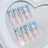 Long Square Press on Nails 3D Floral Fake Nails Blue&Pink