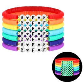 Sureio 7 Pcs Friendship Beads Bracelets Stretchy Acrylic Clay Glow Bracelets for Best Friend Girls Women, Colorful(BFF)