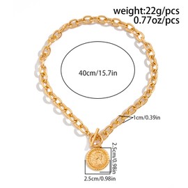 Buyongwant Golden Necklace for Women Circular Portrait Pendant Collarbone Chain Y2k Irregular Necklace Gold Jewelry