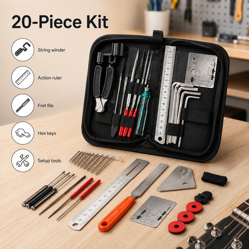 20-Piece Guitar Repair & Maintenance Tool Kit – Fret Leveling,